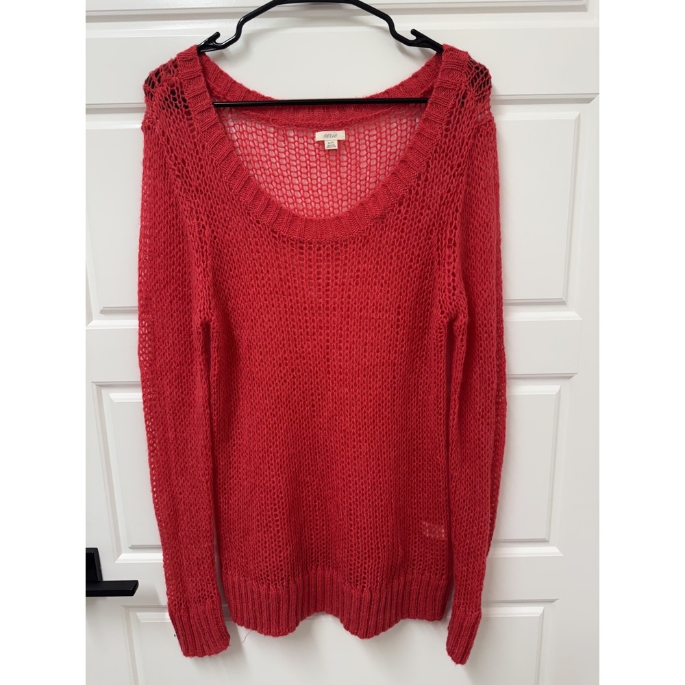Aerie Women XL Salmon Red Loose Knit Mohair Wool Blend Pullover Sweater